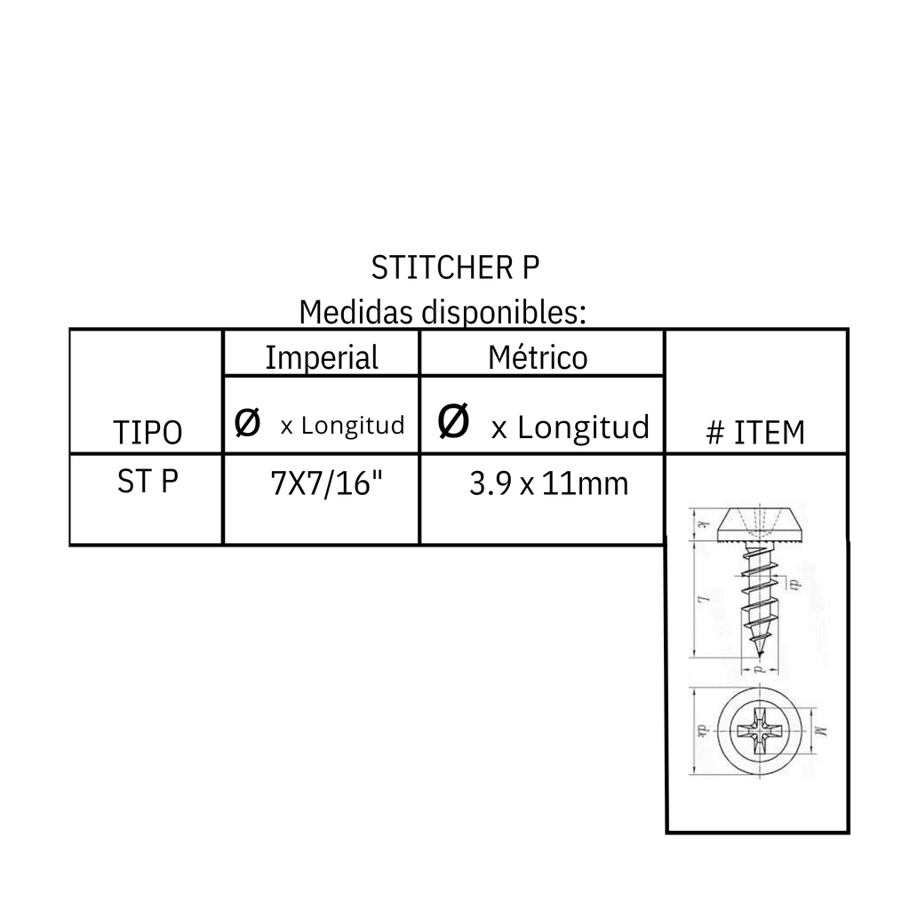Tornillo para unir metal a metal (ST P) 7x7/16"