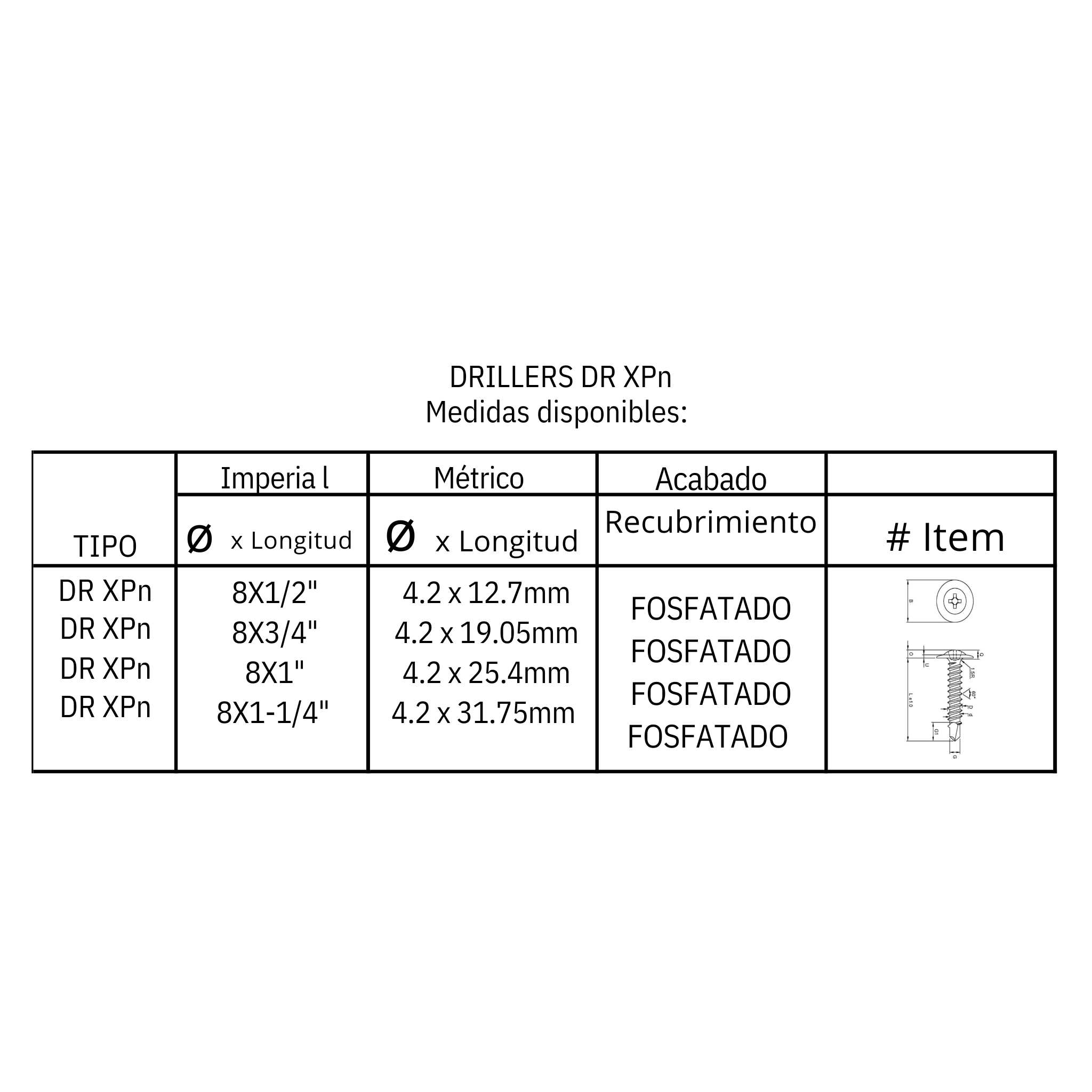 Tornillo para metal a metal (DR XP N)
