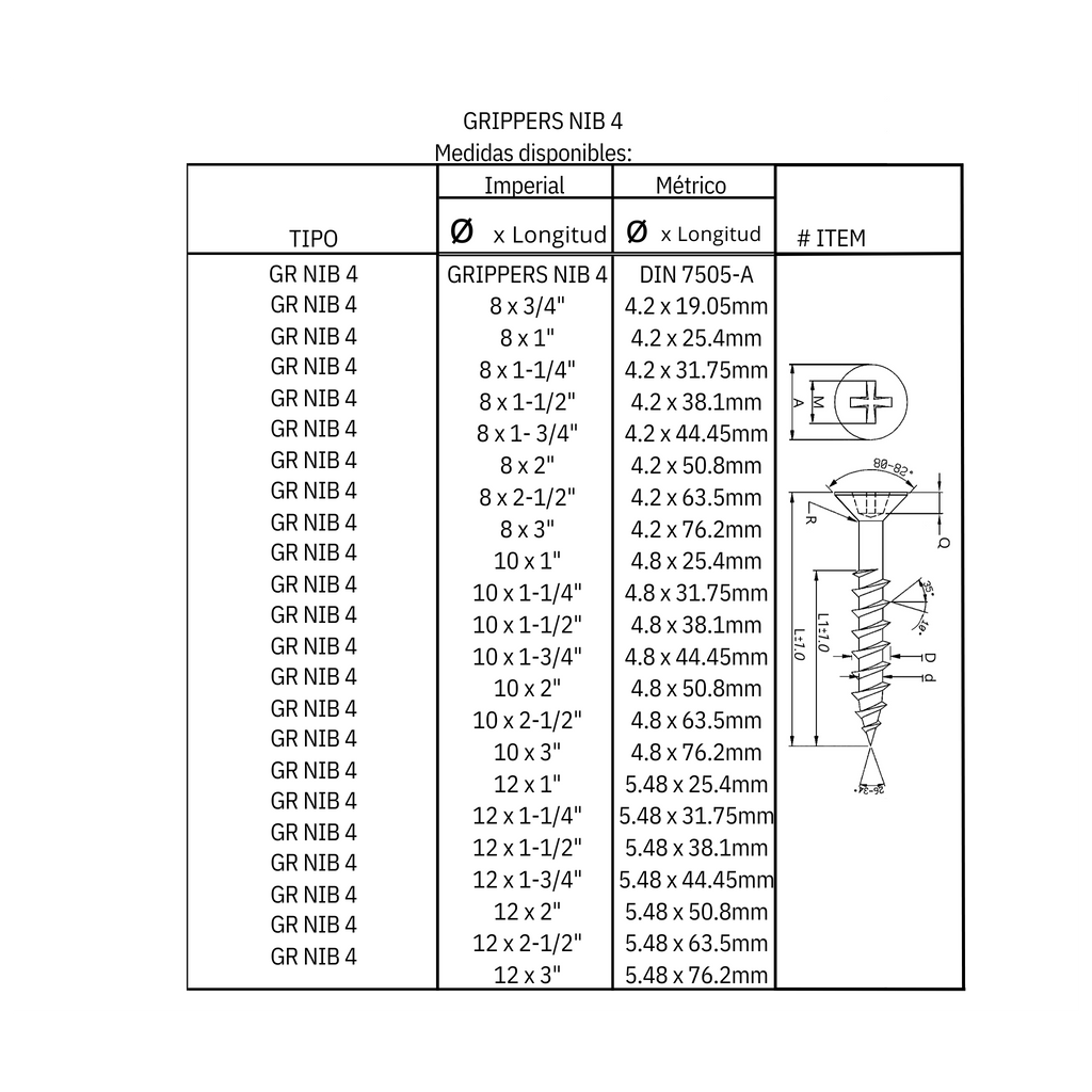 Tornillo para madera multiusos (GR NIB 4)