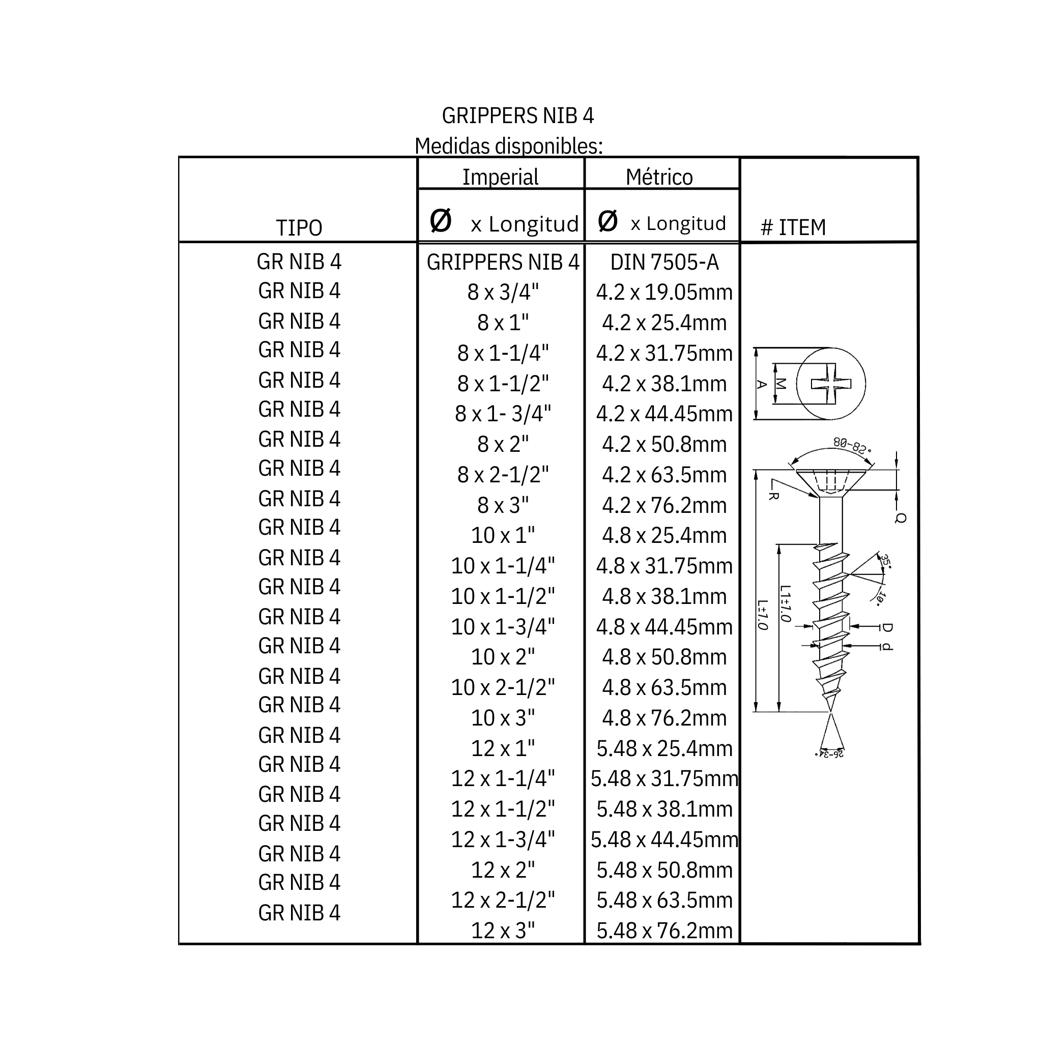 Tornillo para madera multiusos (GR NIB 4)