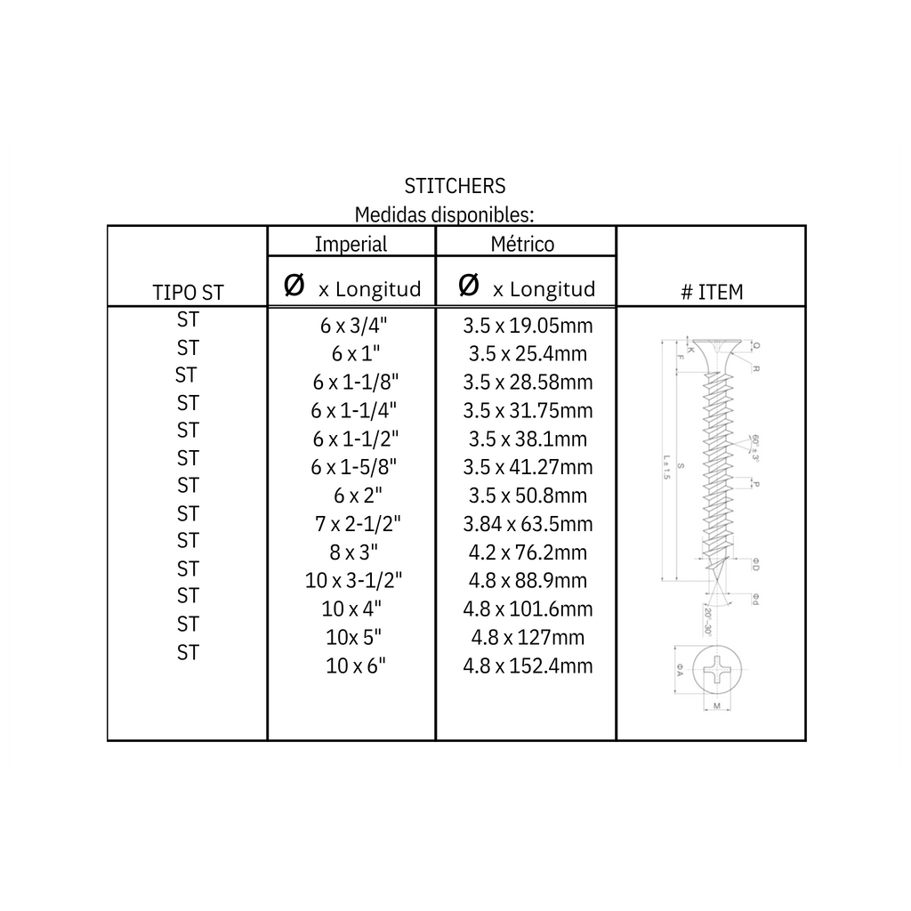 Tornillo para panel de yeso a metal (ST)