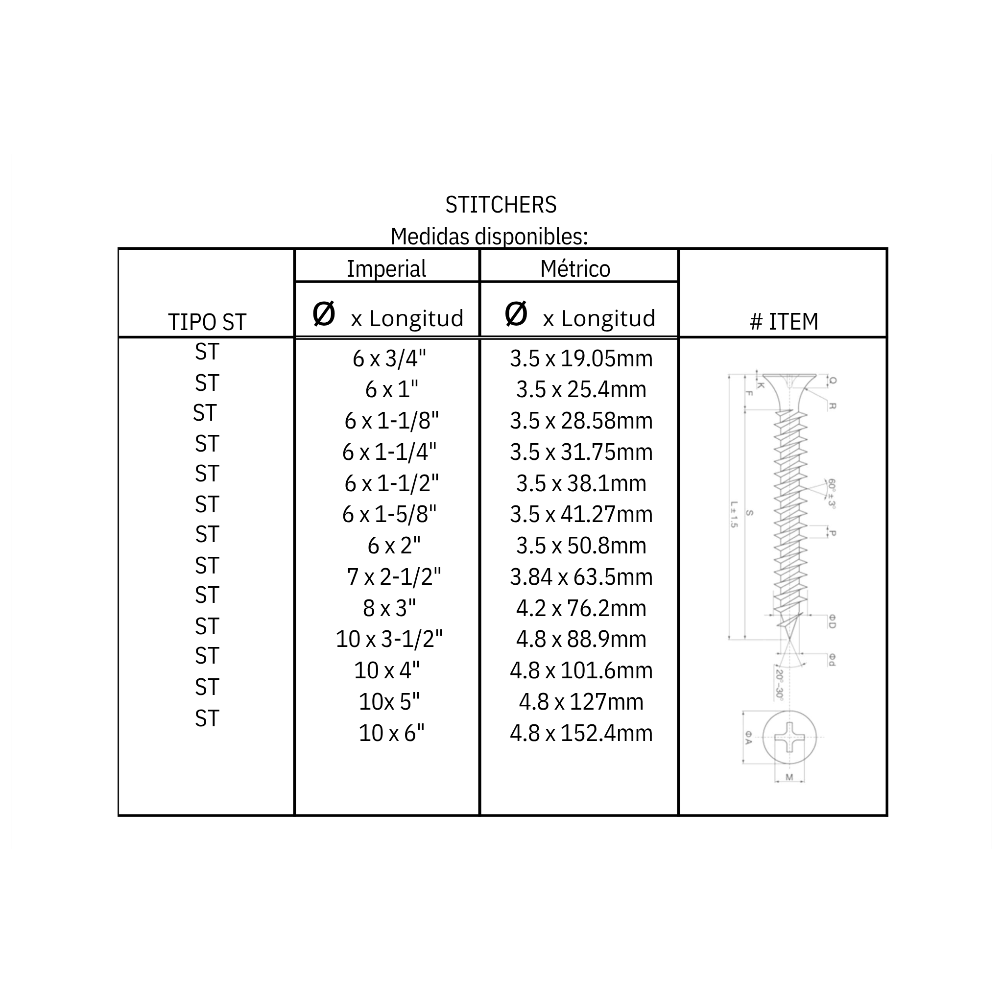 Tornillo para panel de yeso a metal (ST)
