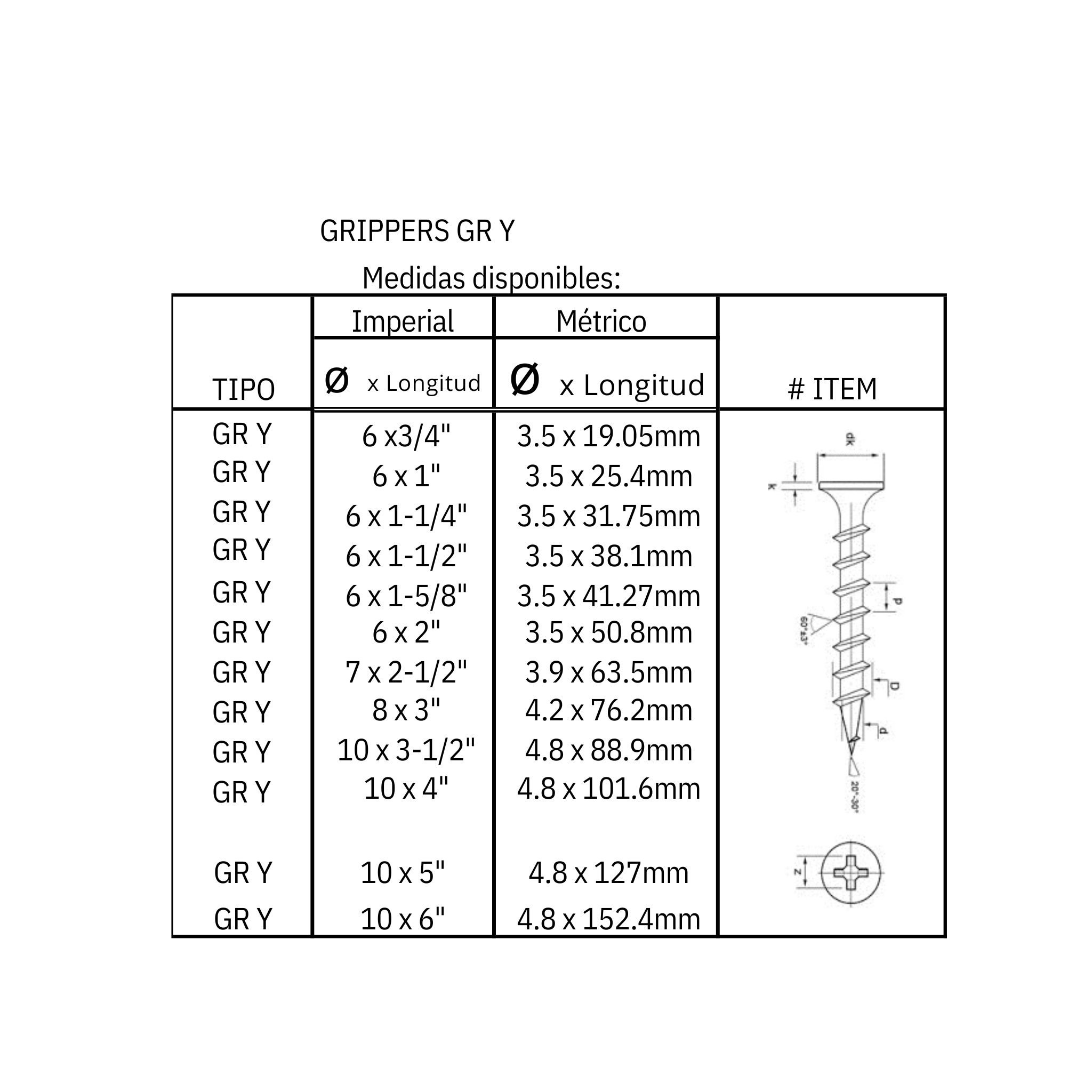 Tornillo para madera multiusos (GR Y)