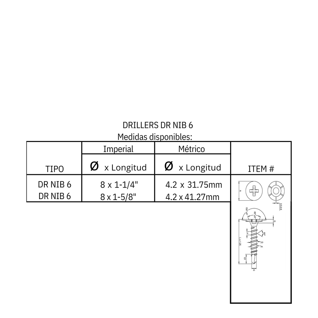 Tornillo para fibrocemento a metal (DR NIB6)
