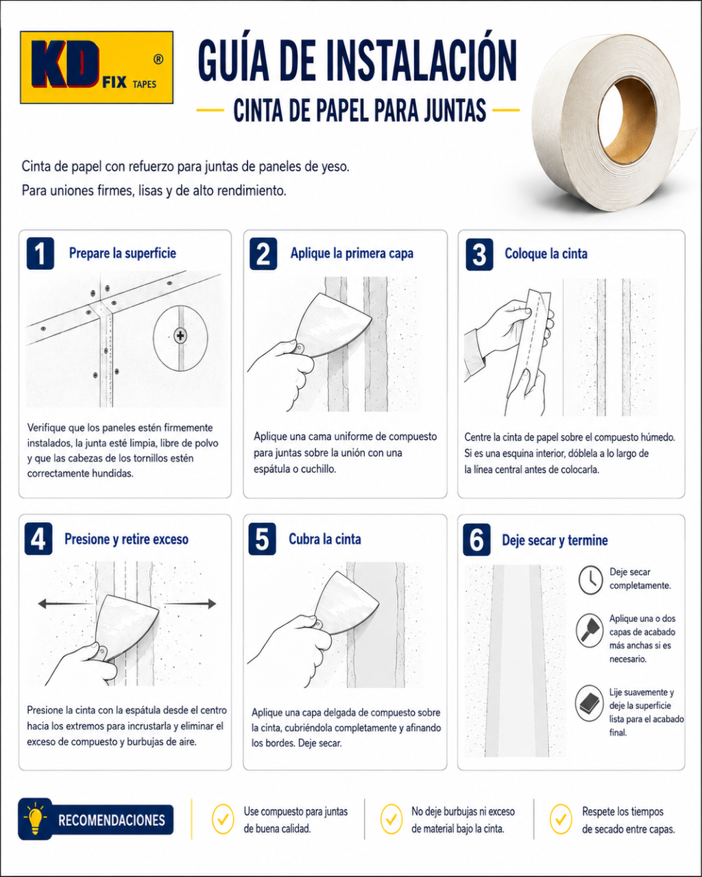 CINTA DE PAPEL PARA JUNTAS 2" x 250' m