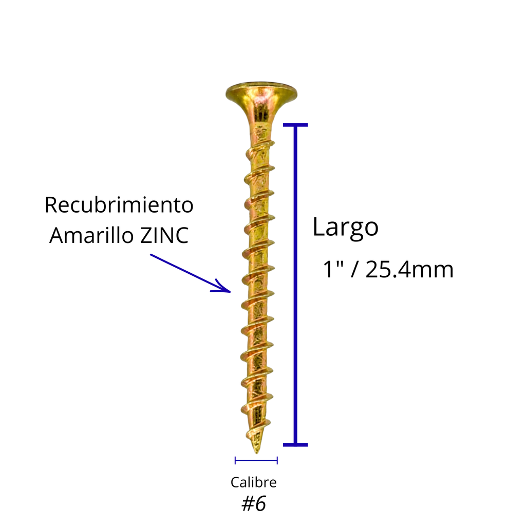 Tornillo/pija Madera Aglomerado Amarillo 6×1 Pro-plus  Bolsa 500 piezas
