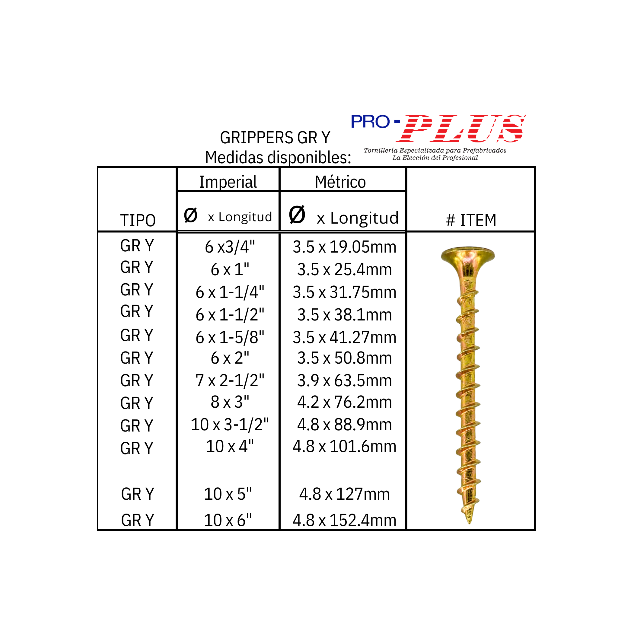 Tornillo/pija Madera Aglomerado Amarillo 6×1 Pro-plus  Bolsa 500 piezas