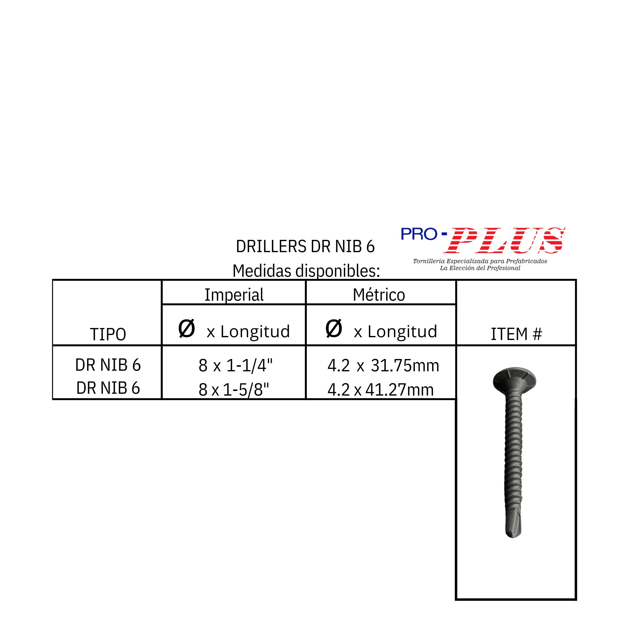 Pija Punta Broca Para Fibrocemento 8×1-1/4 Pro-plus" Bolsa 500 pzas