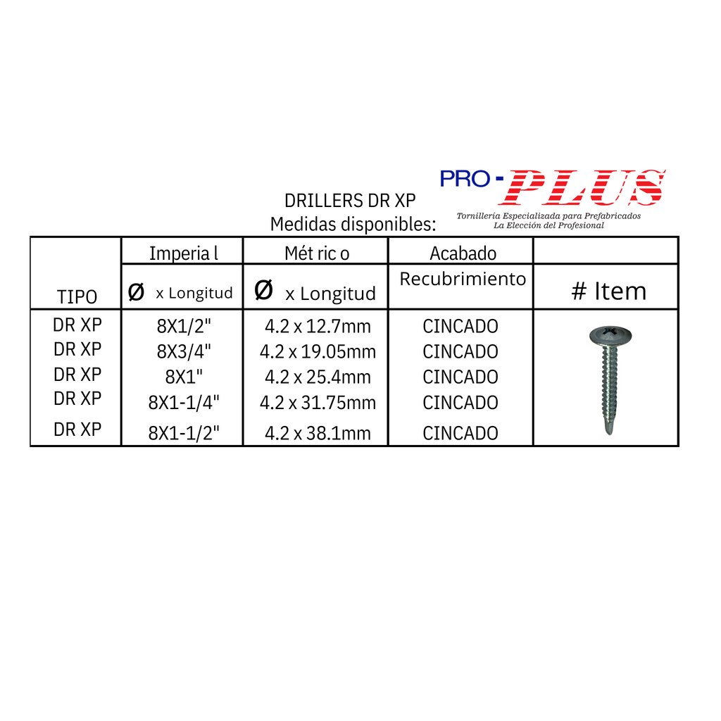 Tornillo Pija Punta Broca Para Metal 8x1/2" 500 y 1,000 piezas